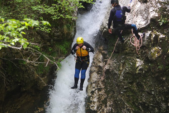 Canyoning in Susec Canyon - Entering the water at Susec Waterfall